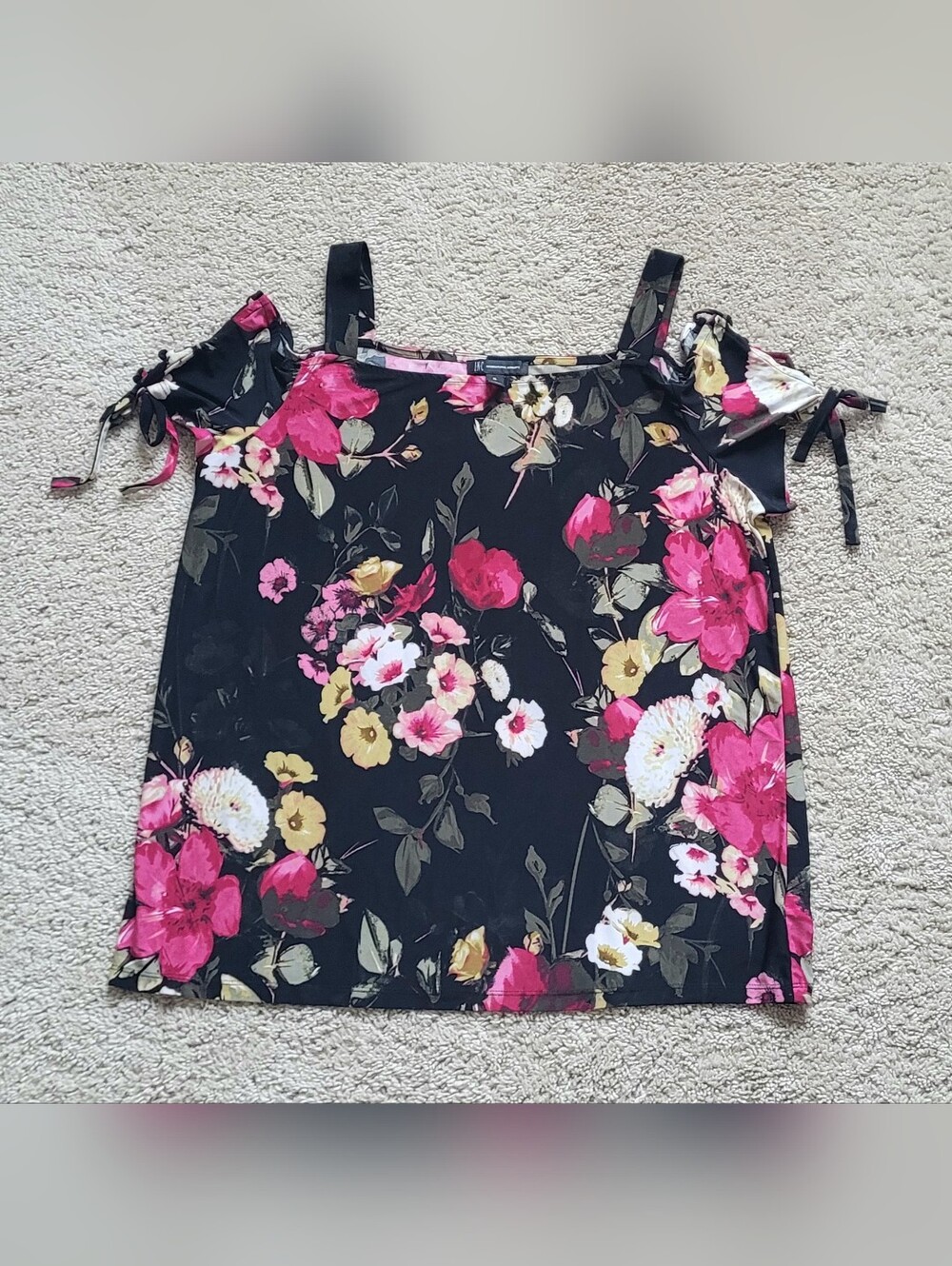 INC INTERNATIONAL XL FLORAL BLOUSE, WOMEN'S TOP, COLD SHOULDER LACE-UP - Picture 2 of 5